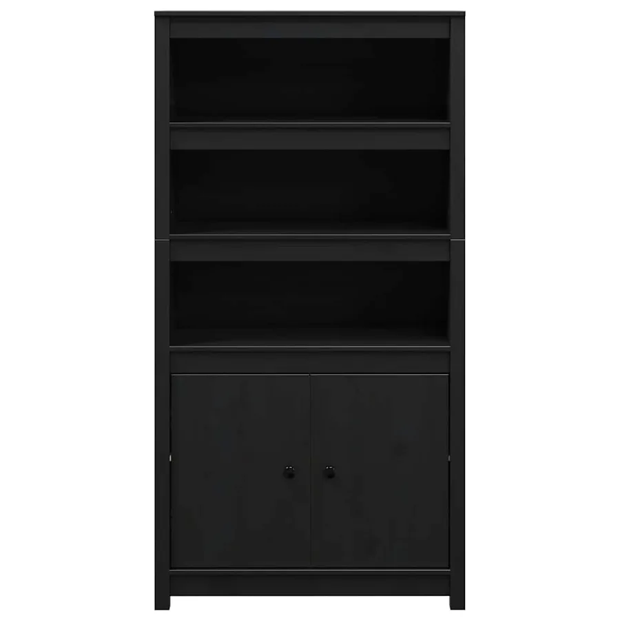 Buffet haut Noir 80x35x154 cm Bois massif de pin - 5