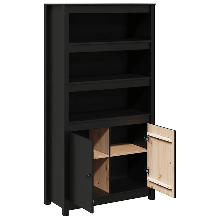 Buffet haut Noir 80x35x154 cm Bois massif de pin - 6