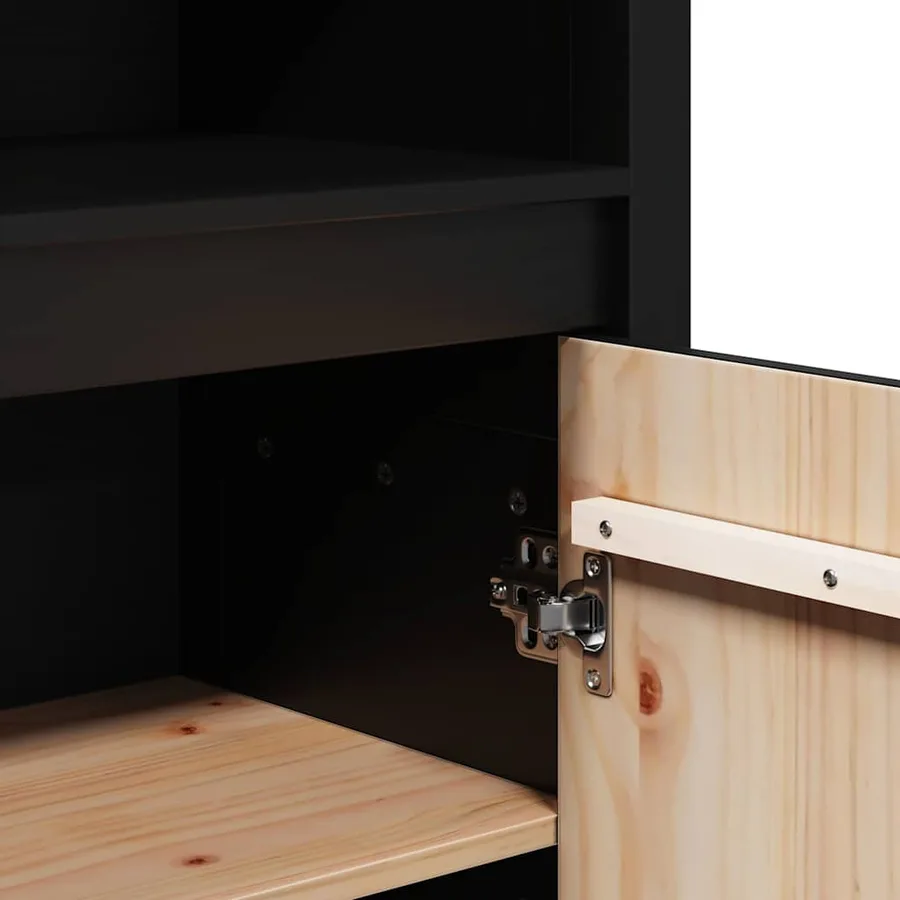 Buffet haut Noir 80x35x154 cm Bois massif de pin - 9