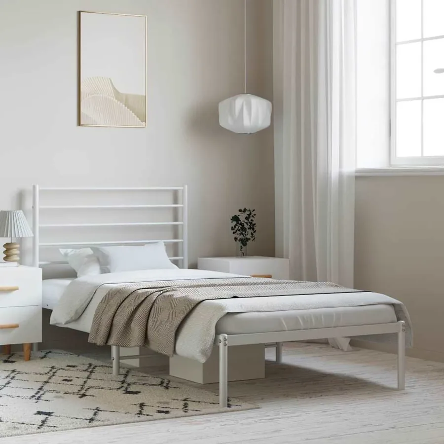 Cadre de lit métal sans matelas et tête de lit blanc 100x200 cm