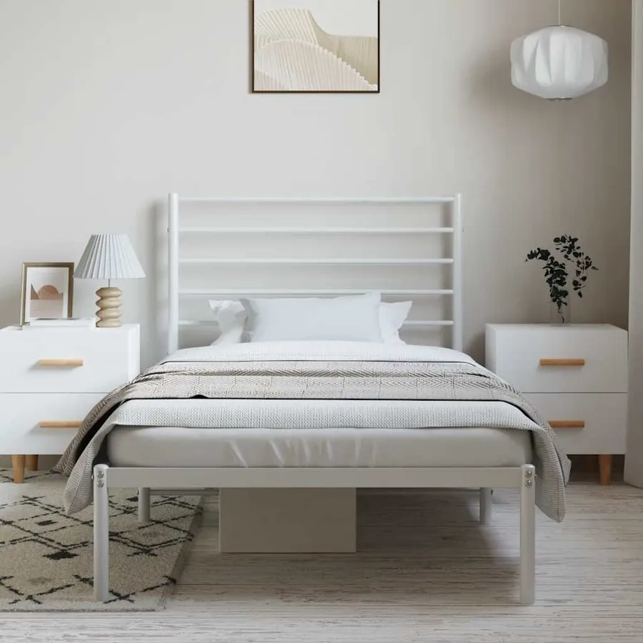 Cadre de lit métal sans matelas et tête de lit blanc 100x200 cm - 3