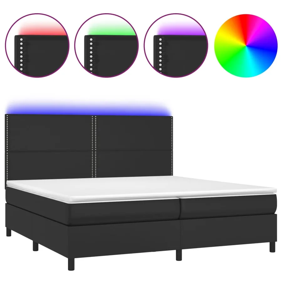 Sommier à lattes de lit avec matelas et LED Noir 200x200 cm - 2