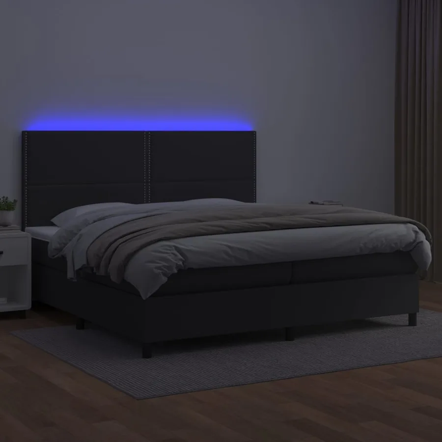 Sommier à lattes de lit avec matelas et LED Noir 200x200 cm - 4