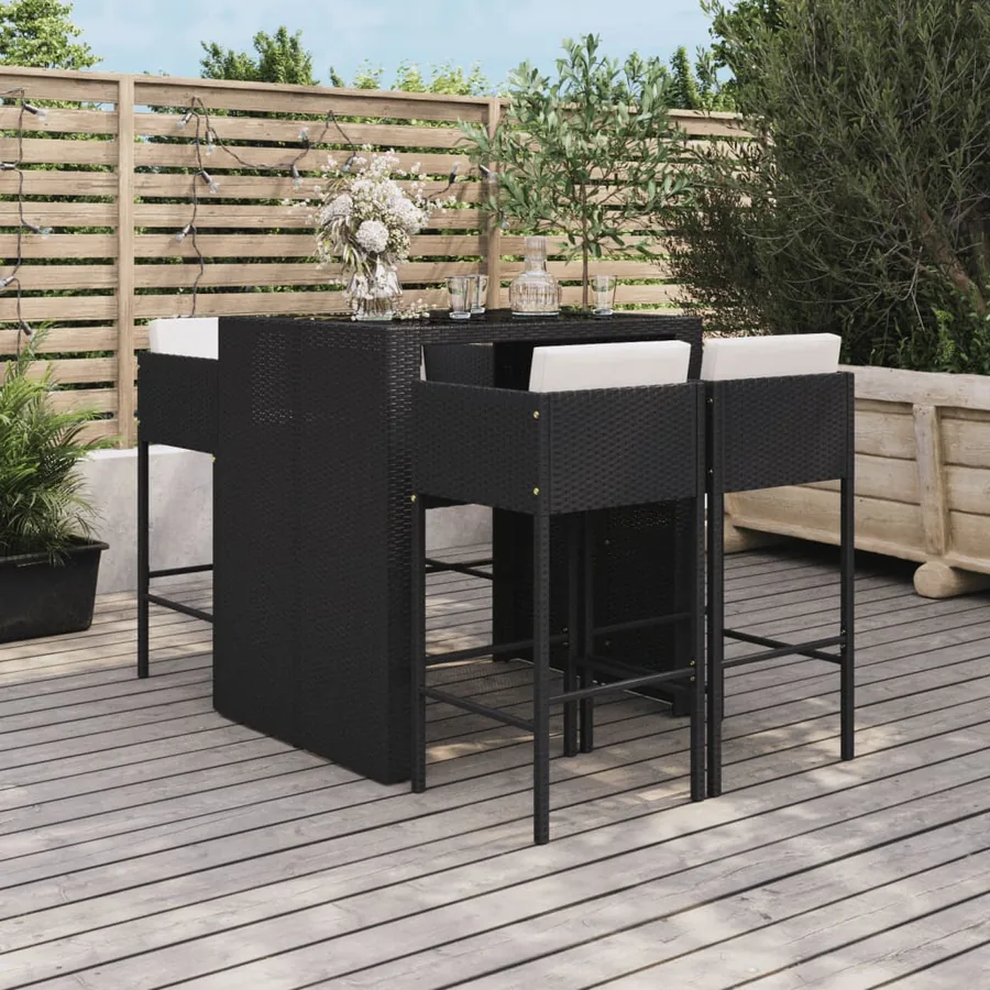 Ensemble de bar de jardin 5 pcs avec coussins noir poly rotin