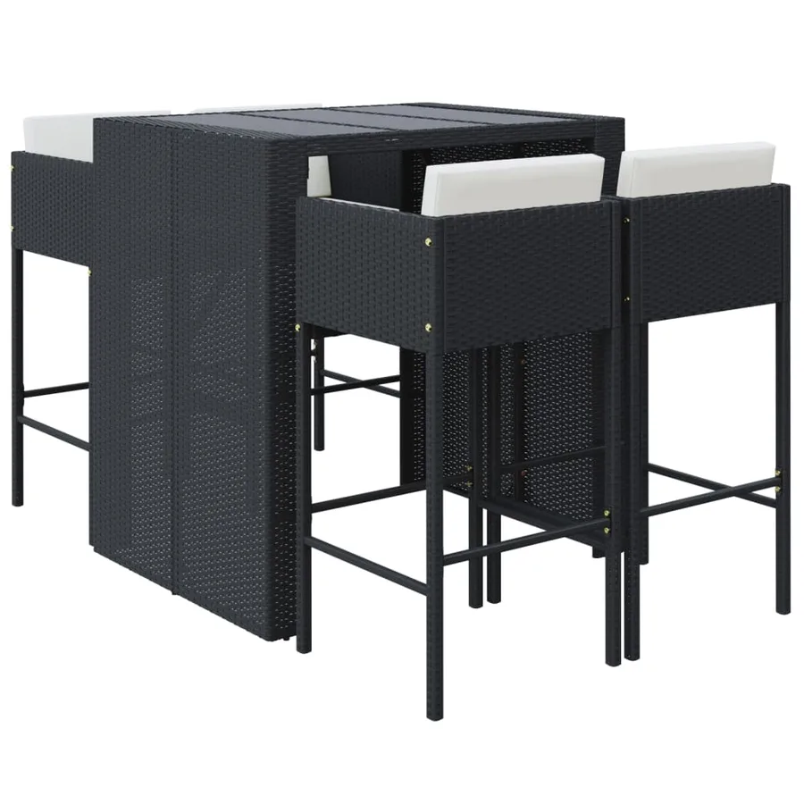 Ensemble de bar de jardin 5 pcs avec coussins noir poly rotin - 2