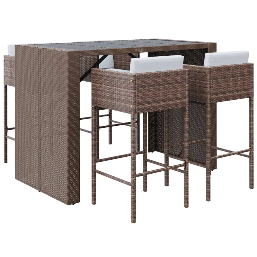 Ensemble de bar de jardin avec coussins 5 pcs marron poly rotin - 2