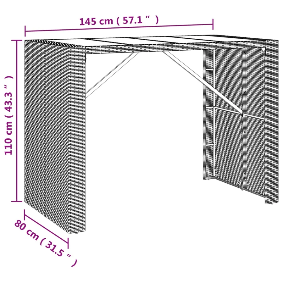Ensemble de bar de jardin avec coussins 5 pcs marron poly rotin - 8