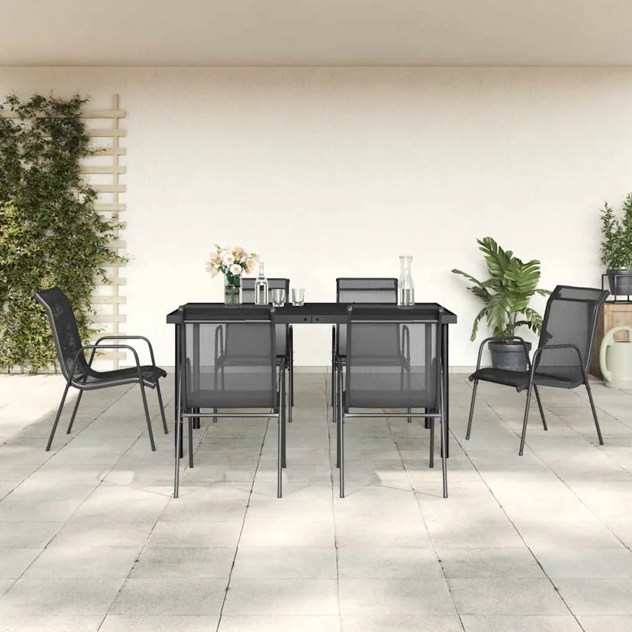 Ensemble à manger de jardin 7 pcs noir textilène et acier