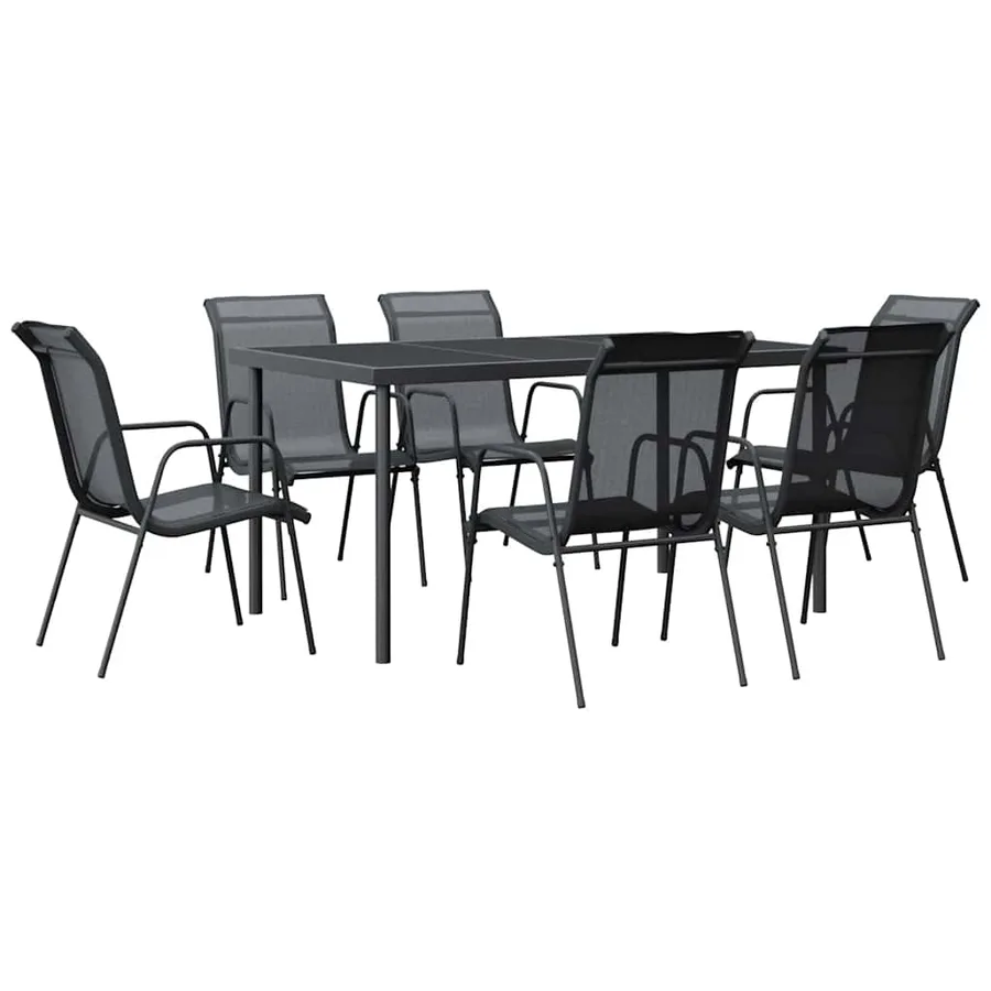 Ensemble à manger de jardin 7 pcs noir textilène et acier - 2