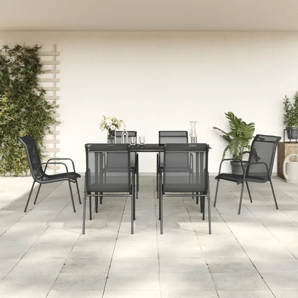 Ensemble à manger de jardin 7 pcs noir textilène et acier