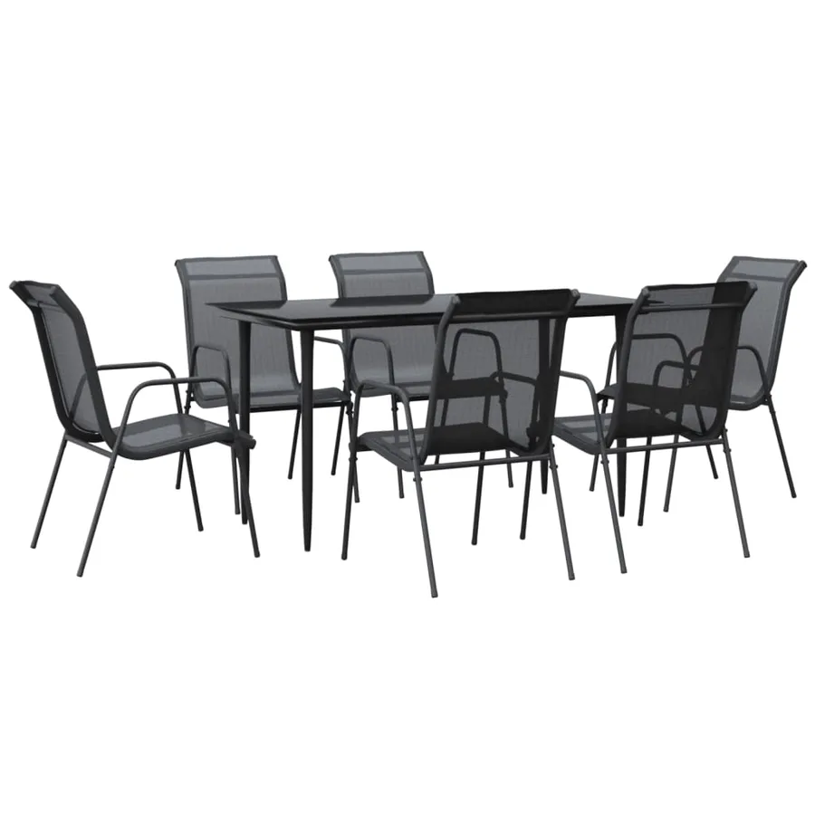 Ensemble à manger de jardin 7 pcs noir textilène et acier - 2