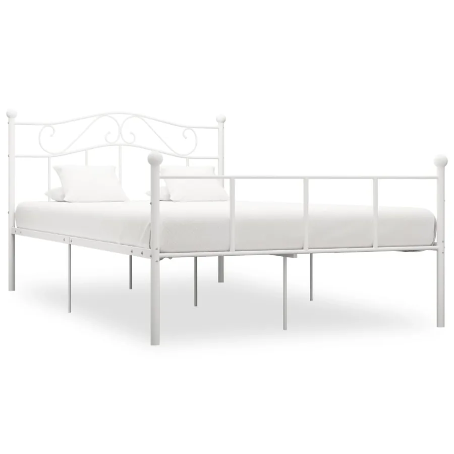 Cadre de lit sans matelas et tête de lit blanc métal 160x200 cm