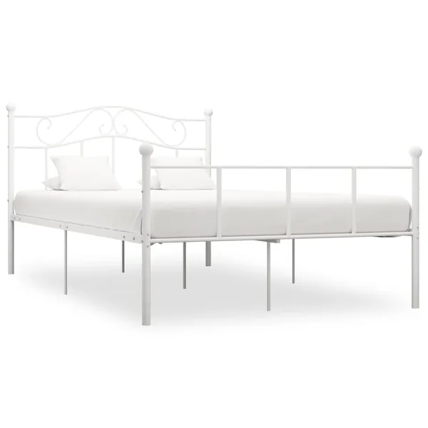 Cadre de lit sans matelas et tête de lit blanc métal 160x200 cm