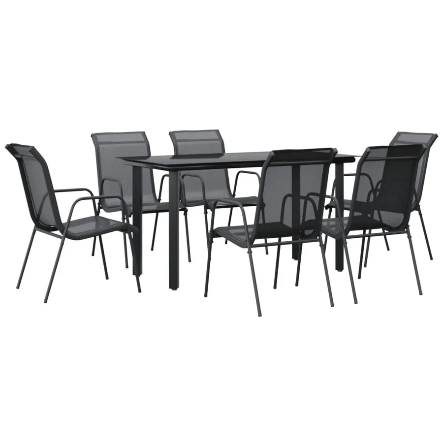 Ensemble à manger de jardin 7 pcs noir textilène et acier - 2