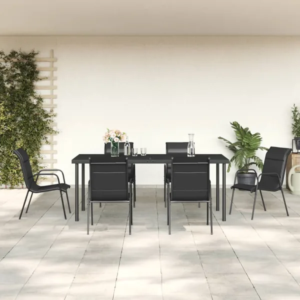 Ensemble à manger de jardin 7 pcs noir textilène et acier