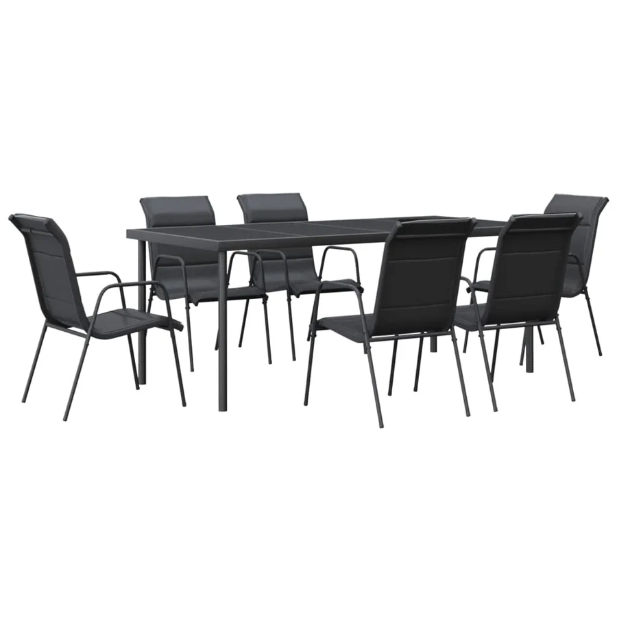 Ensemble à manger de jardin 7 pcs noir textilène et acier - 2