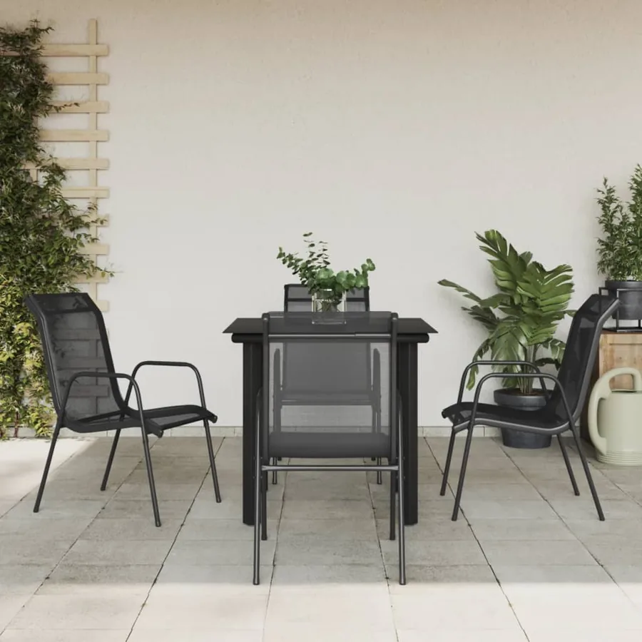 Ensemble à manger de jardin 5 pcs noir textilène et acier