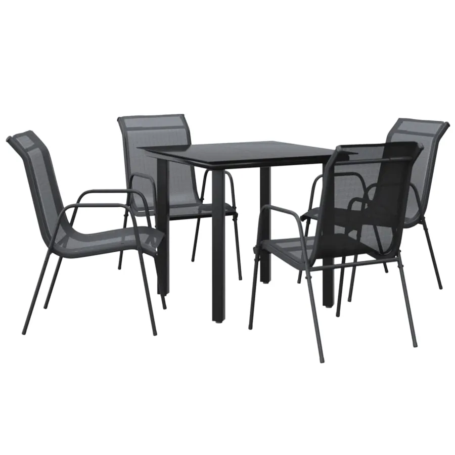 Ensemble à manger de jardin 5 pcs noir textilène et acier - 2