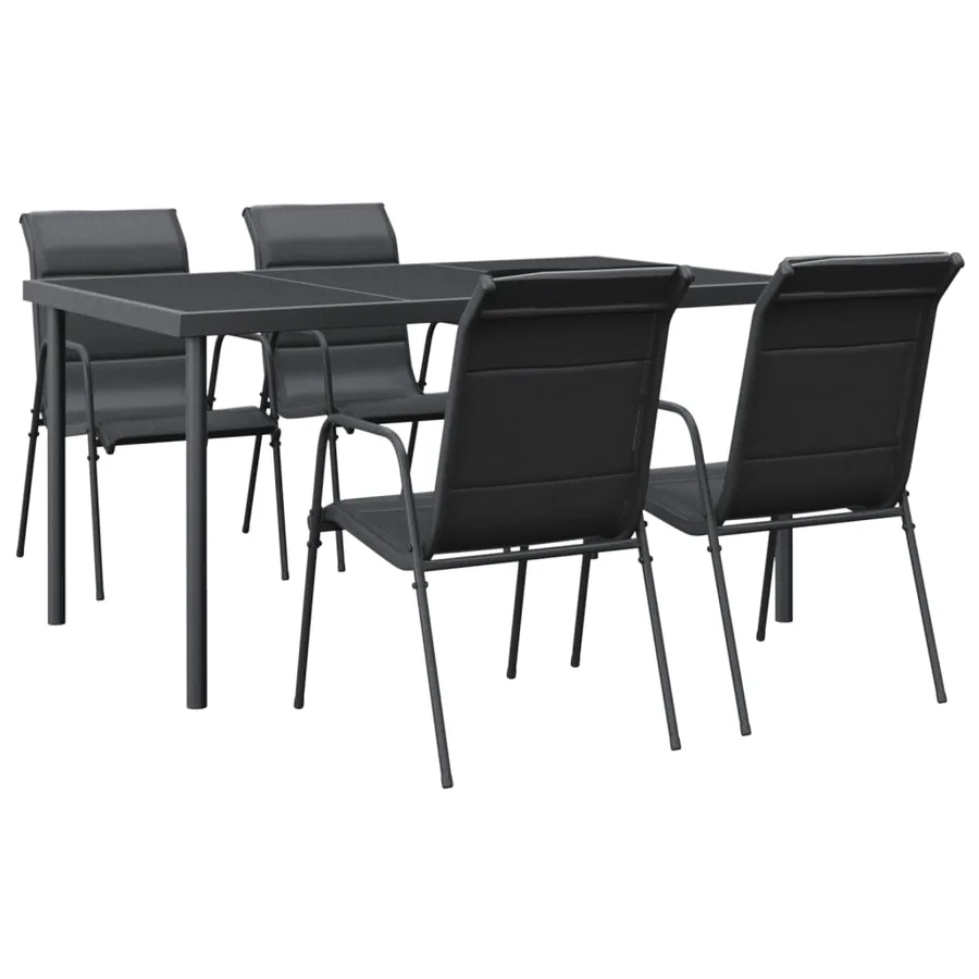 Ensemble à manger de jardin 5 pcs noir textilène et acier - 2