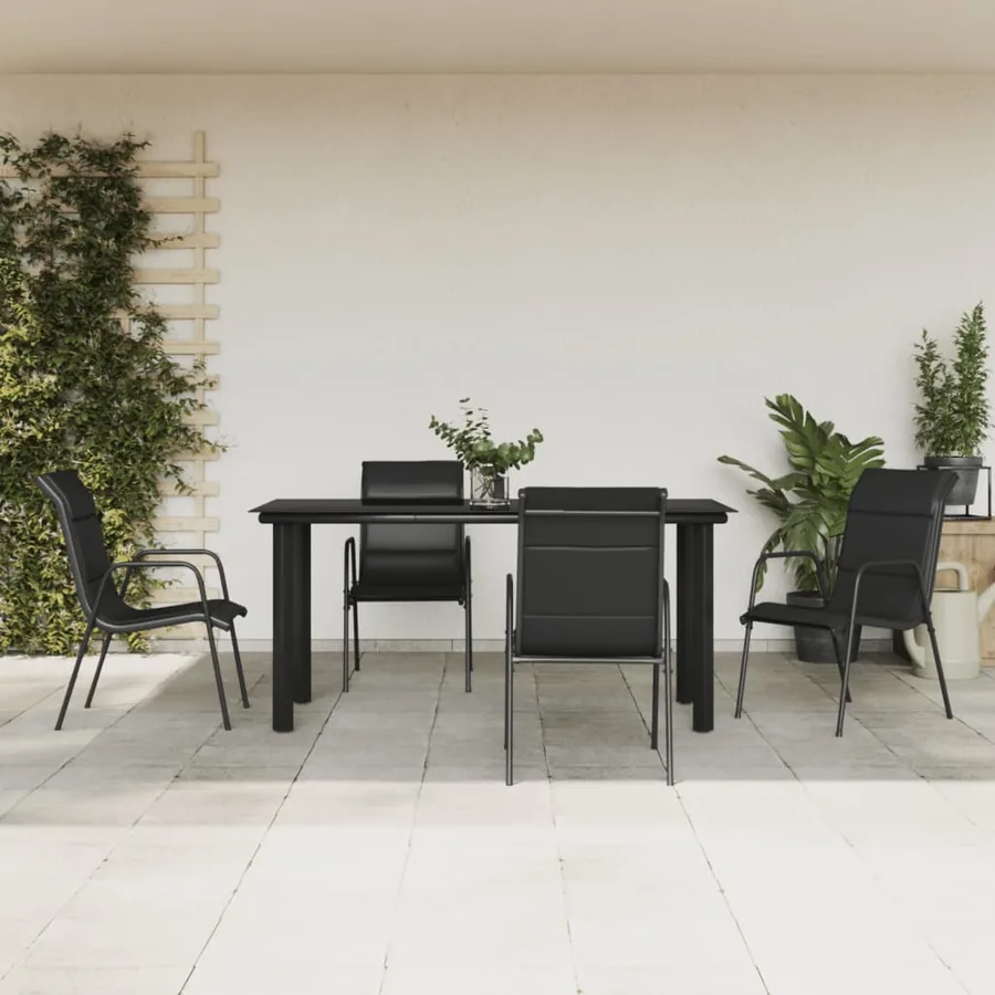 Ensemble à manger de jardin 5 pcs noir textilène et acier