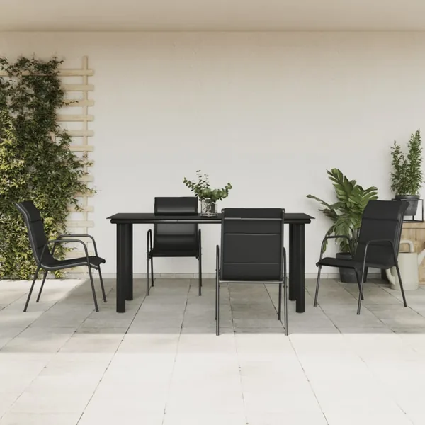 Ensemble à manger de jardin 5 pcs noir textilène et acier