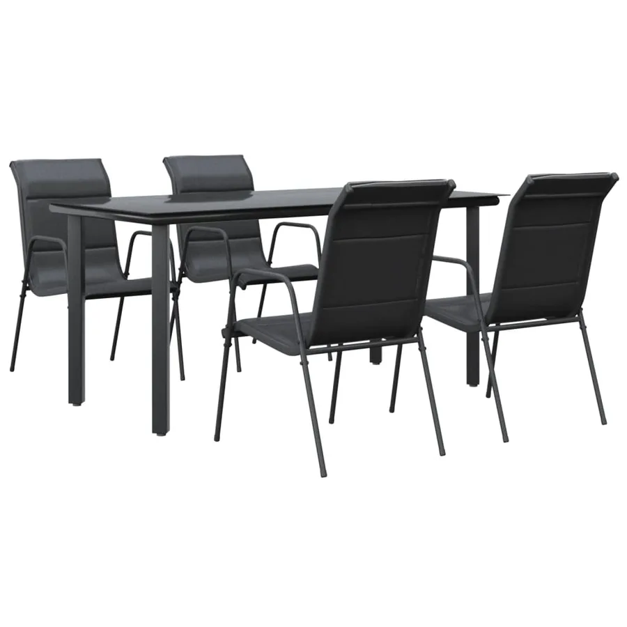 Ensemble à manger de jardin 5 pcs noir textilène et acier - 2