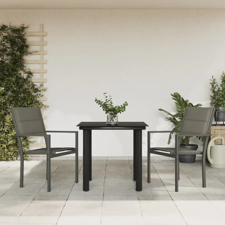 Ensemble à manger de jardin 3 pcs noir textilène et acier