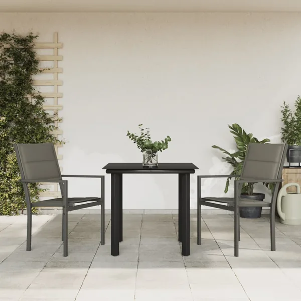 Ensemble à manger de jardin 3 pcs noir textilène et acier