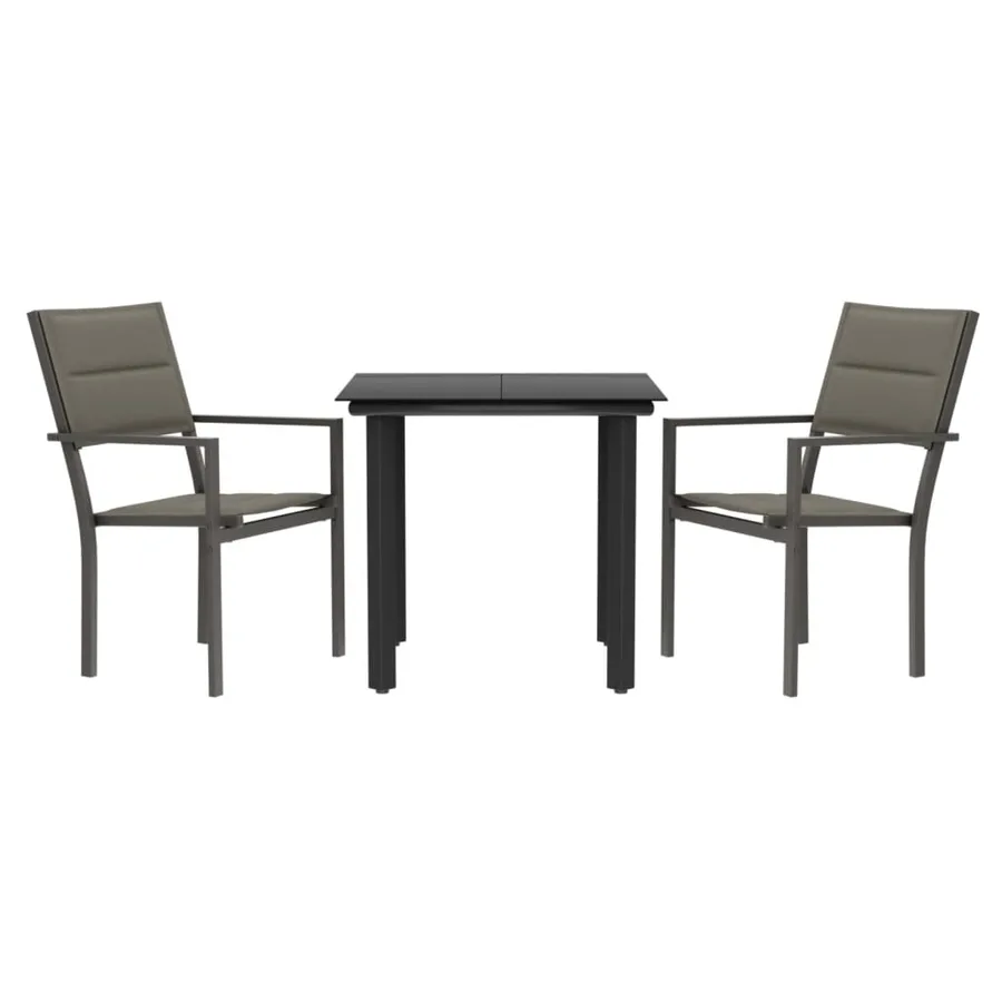 Ensemble à manger de jardin 3 pcs noir textilène et acier - 2