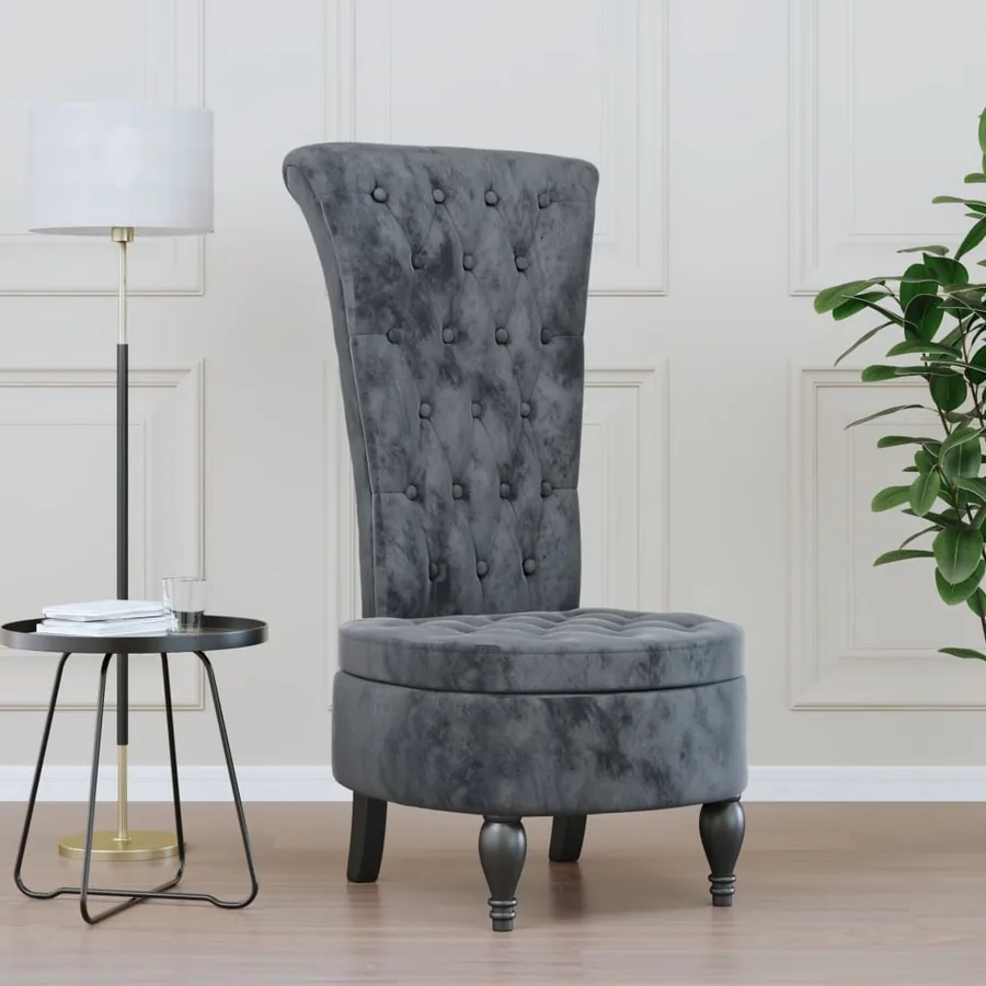 Chaise à dossier haut gris foncé velours conception de bouton