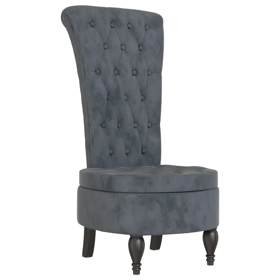 Chaise à dossier haut gris foncé velours conception de bouton - 2