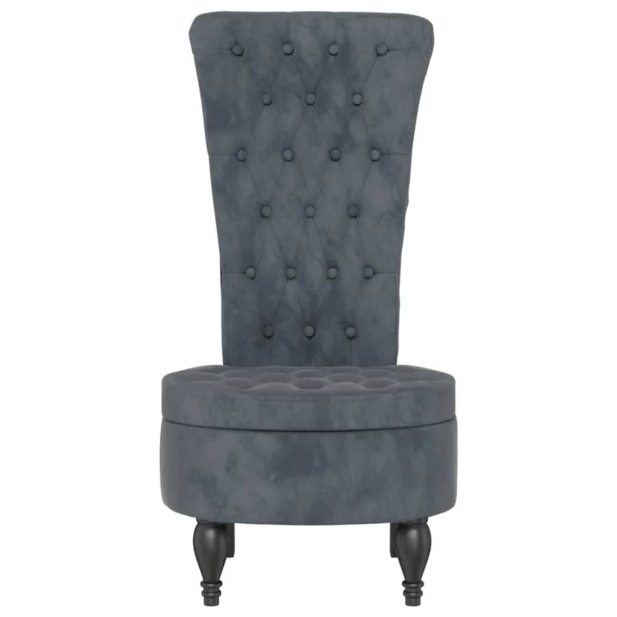 Chaise à dossier haut gris foncé velours conception de bouton - 3