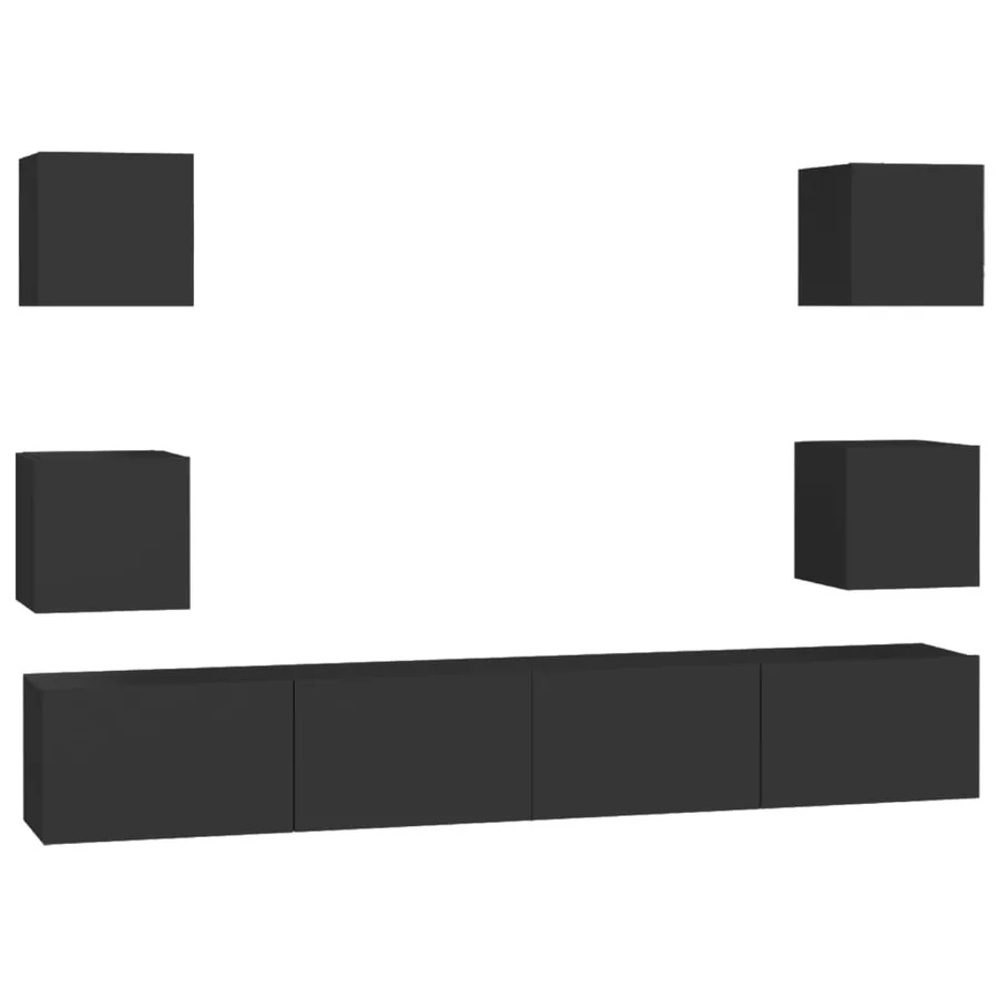 Ensemble de meubles TV 6 pcs Noir Bois d'ingénierie - 2