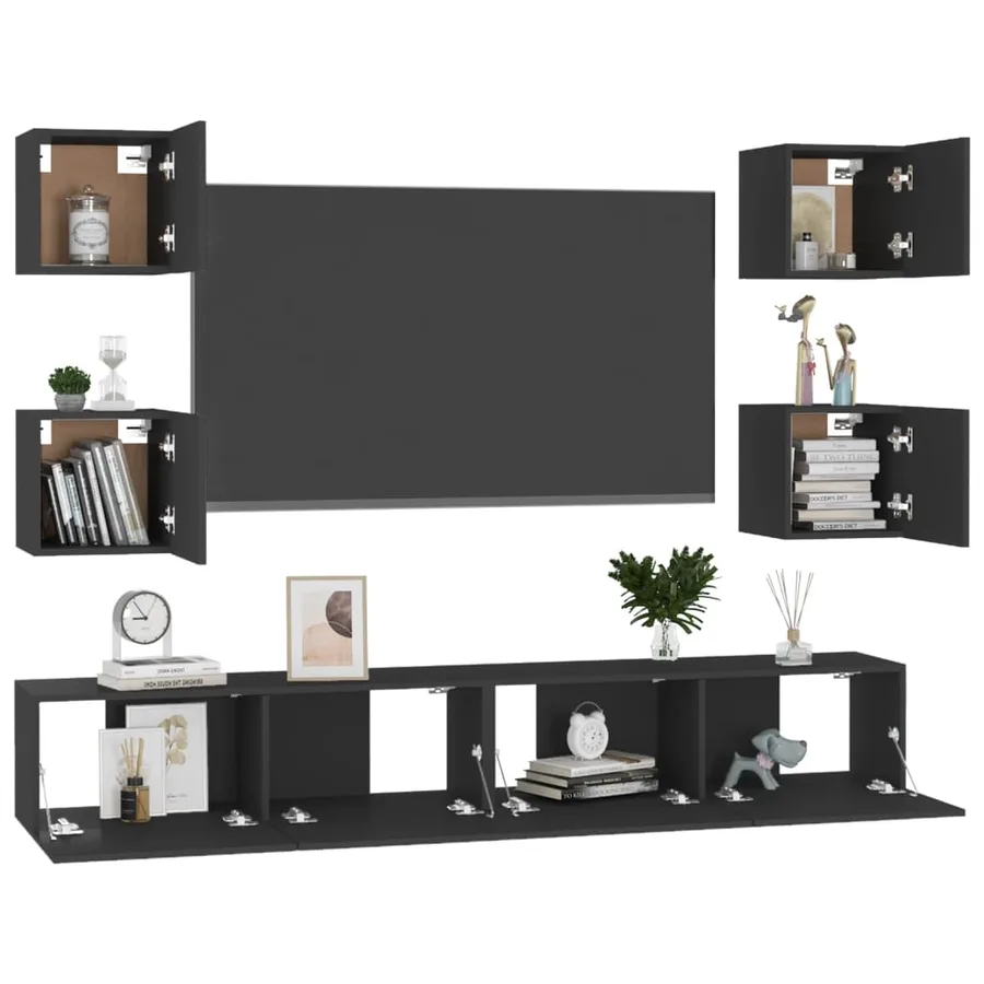 Ensemble de meubles TV 6 pcs Noir Bois d'ingénierie - 3