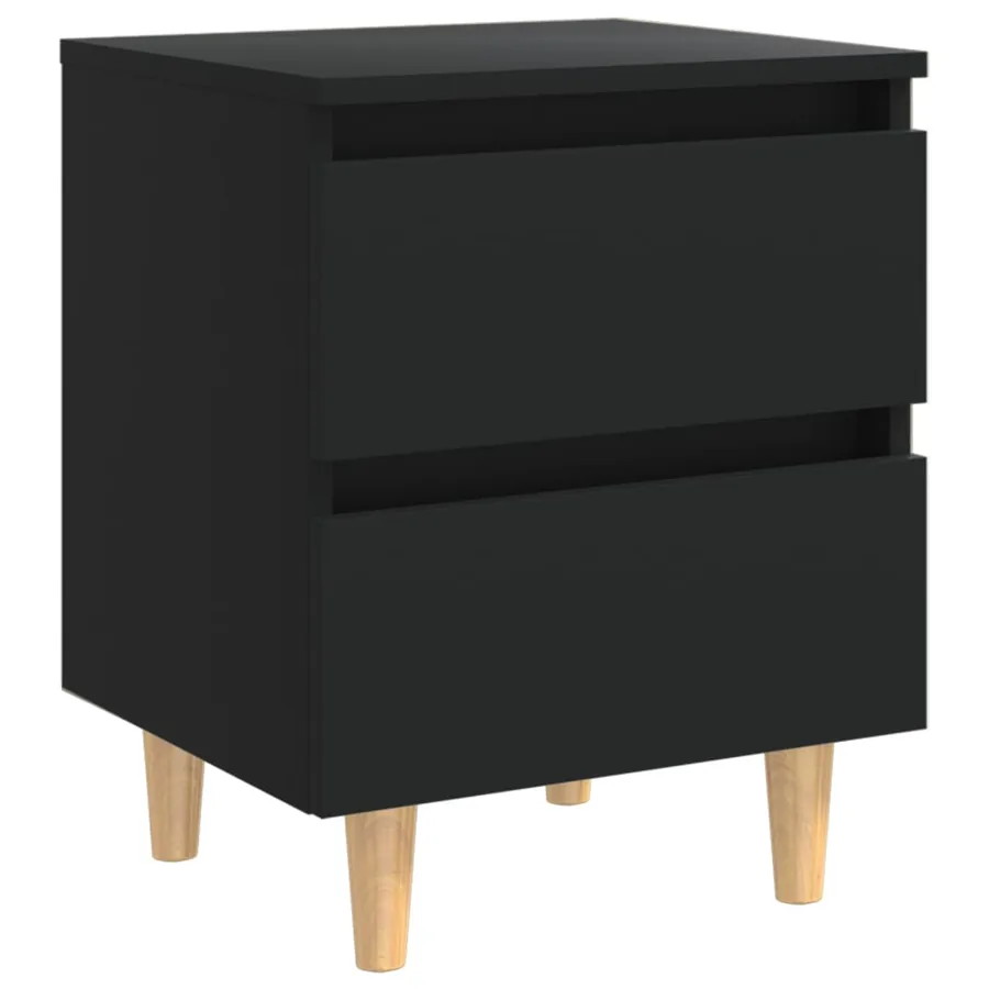 Tables de chevet avec pieds en pin 2 pcs Noir 40x35x50 cm - 3