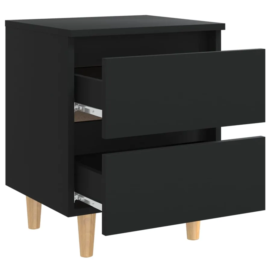 Tables de chevet avec pieds en pin 2 pcs Noir 40x35x50 cm - 6
