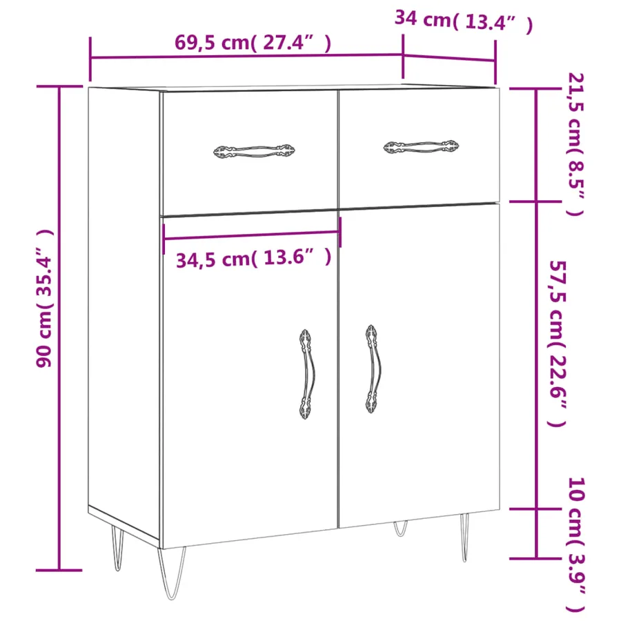 Buffet blanc 69,5x34x90 cm bois d'ingénierie - 13