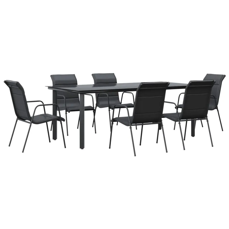 Ensemble à manger de jardin 7 pcs noir textilène et acier - 2