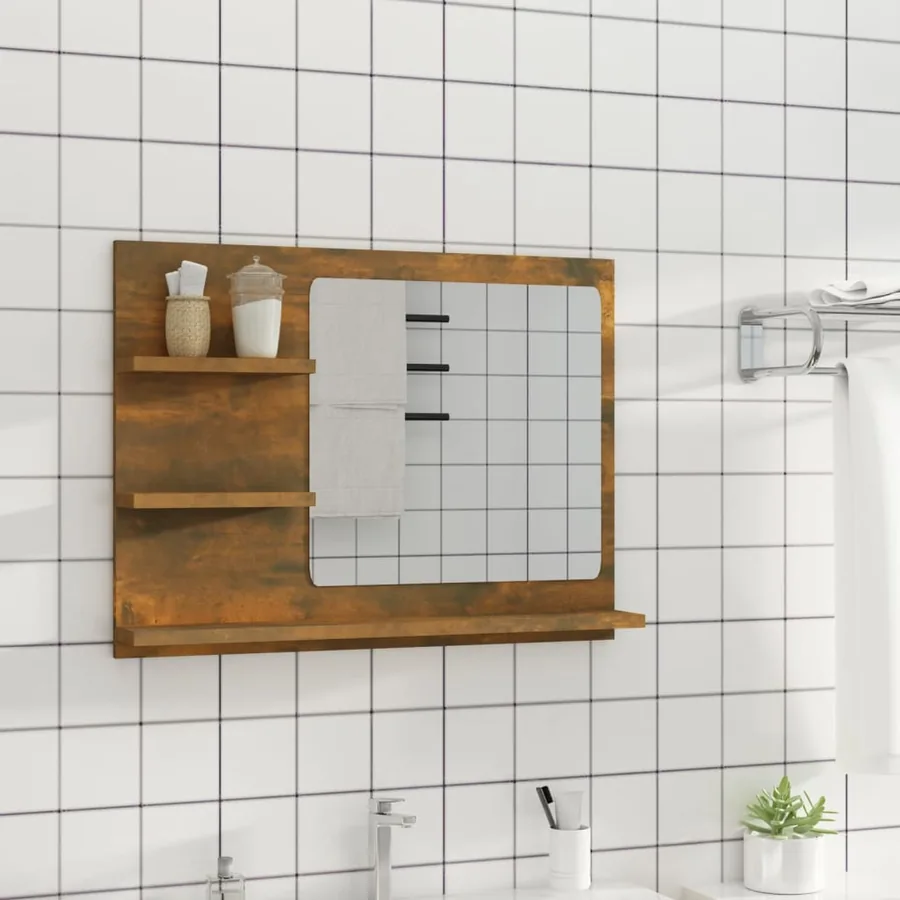 Miroir de bain Chêne fumé 60x10,5x45 cm Bois d'ingénierie - 7