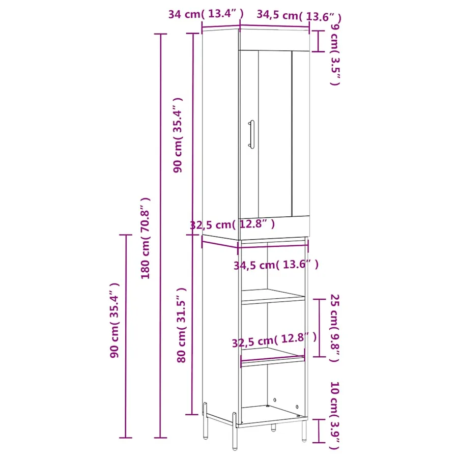 Buffet haut Sonoma gris 34,5x34x180 cm Bois d'ingénierie - 13