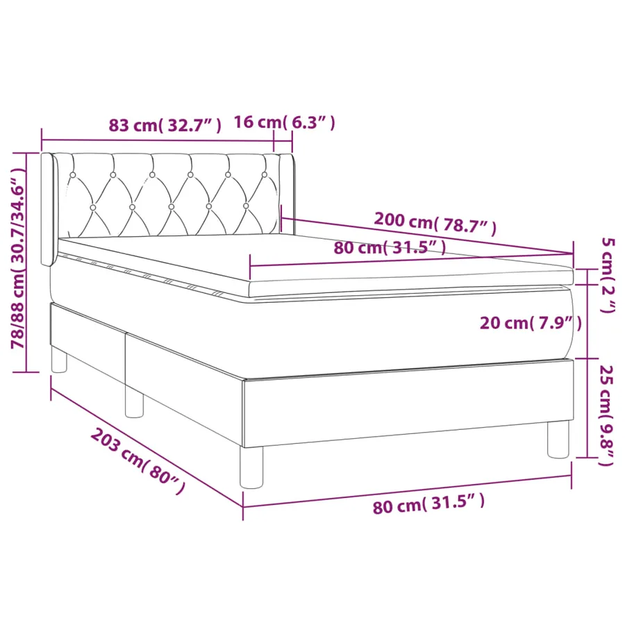 Sommier à lattes de lit avec matelas Crème 80x200 cm Tissu - 7