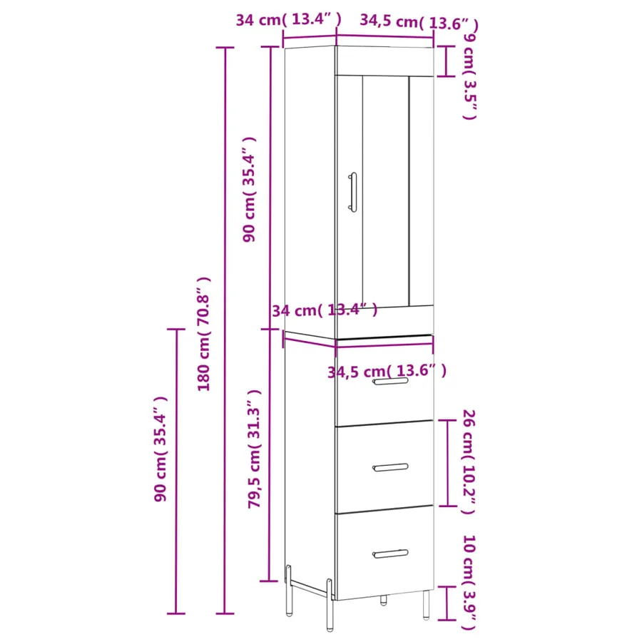 Buffet haut Sonoma gris 34,5x34x180 cm Bois d'ingénierie - 14
