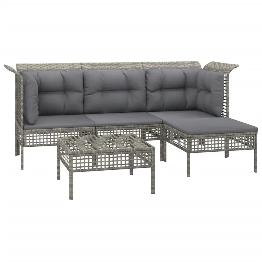 Salon de jardin 5 pcs avec coussins Gris Résine tressée - 3