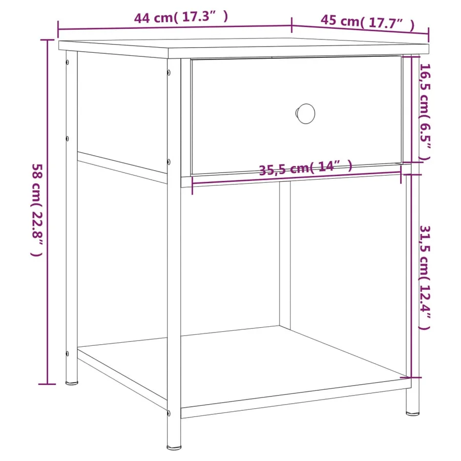 Table de chevet chêne marron 44x45x58 cm bois d'ingénierie - 11