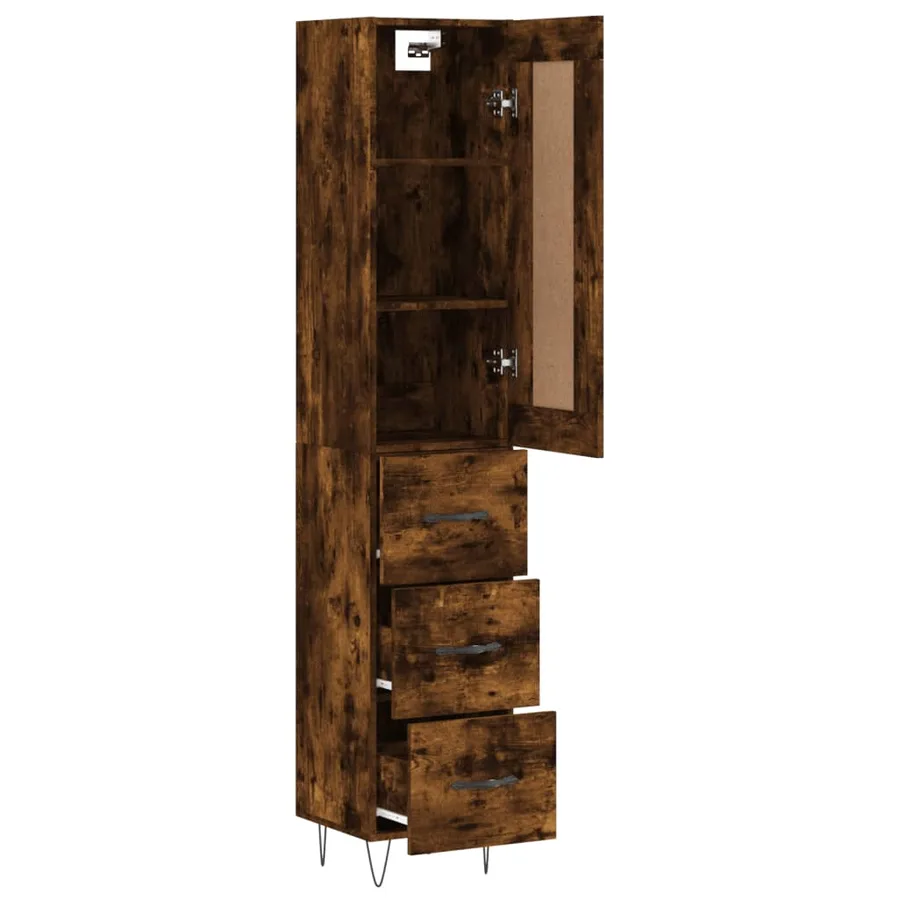 Buffet haut Chêne fumé 34,5x34x180 cm Bois d'ingénierie - 4