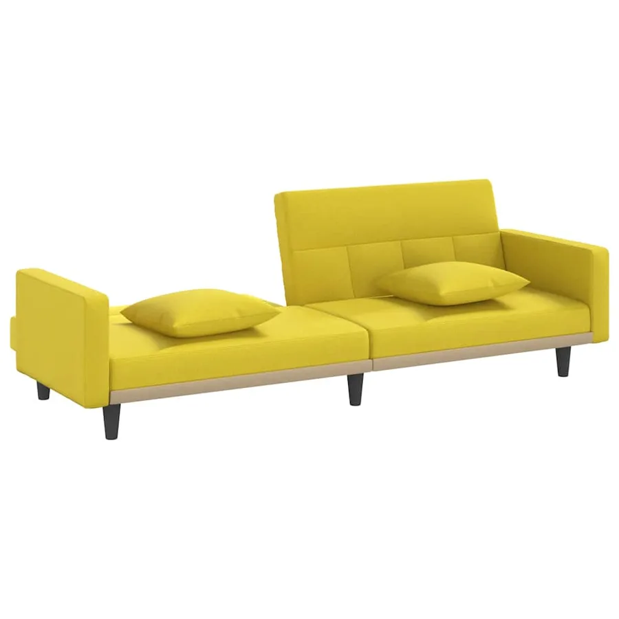Canapé-lit avec coussins jaune clair tissu - 5