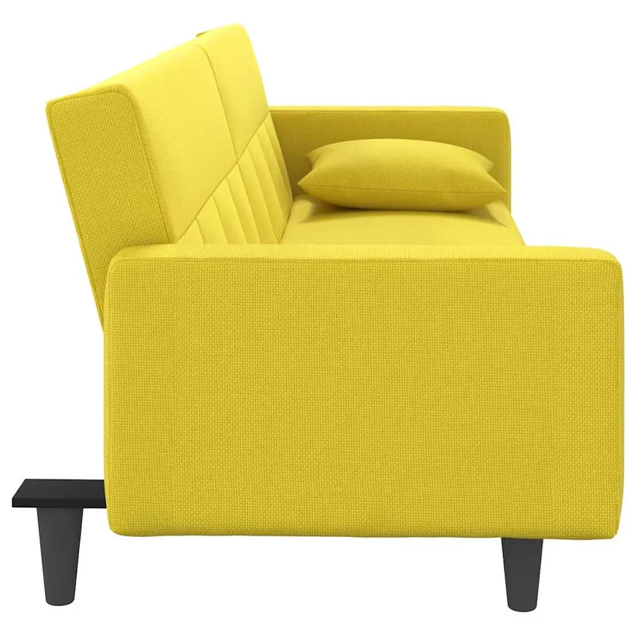 Canapé-lit avec coussins jaune clair tissu - 7