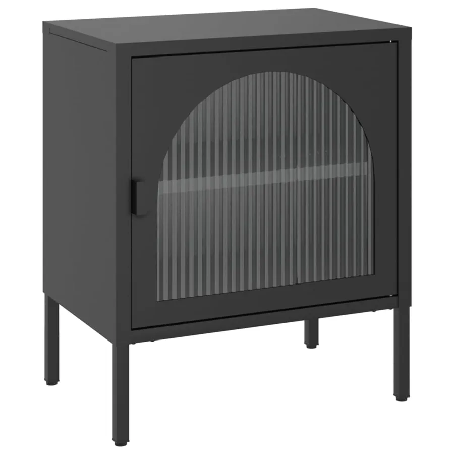 Table de chevet noir 50x35x60 cm verre et acier - 2