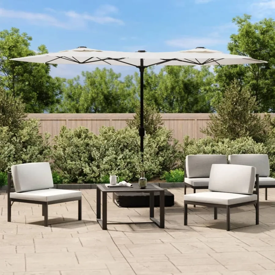 Parasol de jardin à double tête avec LED blanc sable 316x145 cm