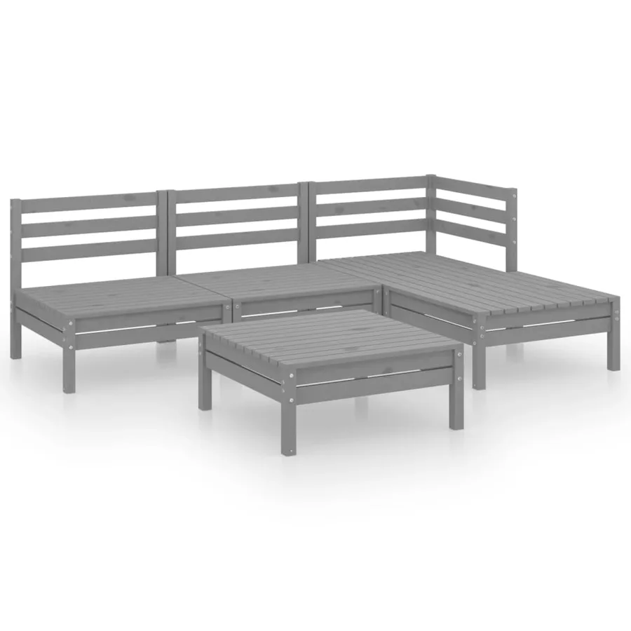 Salon de jardin 5 pcs Bois de pin massif Gris - 2